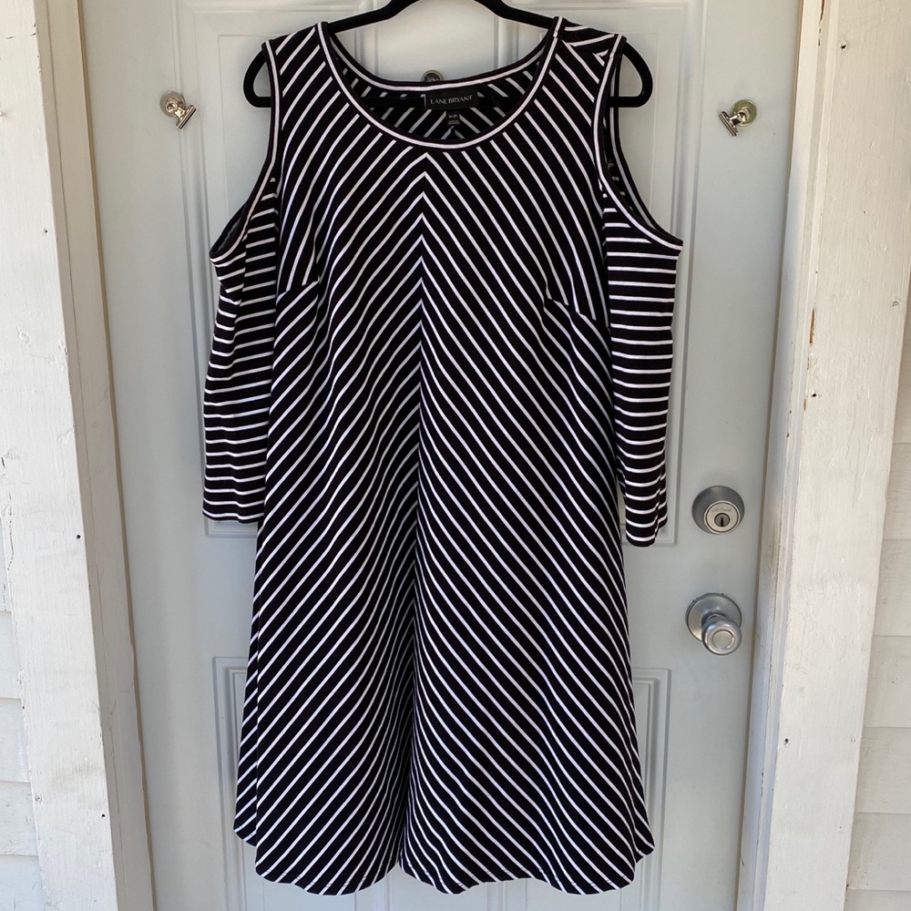 Black and White Striped Cold Shoulder Dress